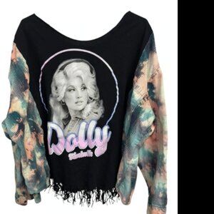 Upcycled Dolly Parton Bleach-Distressed Flannel — One Size Fits Most (Best M–3X)